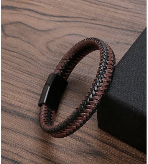 Black Brown Leather Weave Bracelet mambillia 