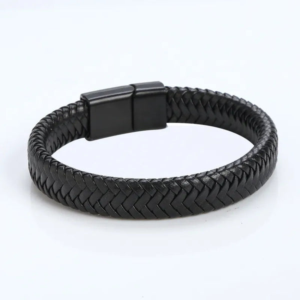 Black Brown Leather Weave Bracelet mambillia Black 