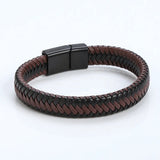 Black Brown Leather Weave Bracelet mambillia Brown 