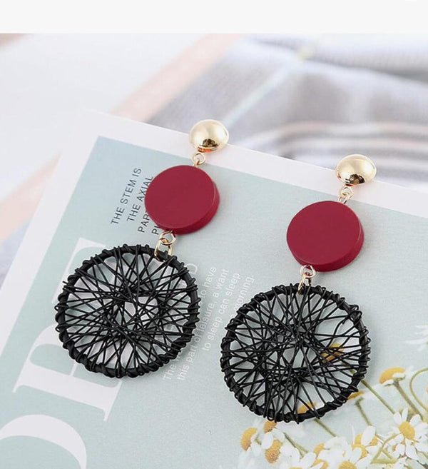 Boho French Wire Dangle Earrings mambillia red and black 