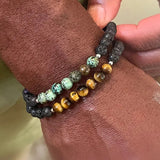 Men’s Lava Bead Natural Stone Tiger Eye Stretchy Bracelet Set mambillia 