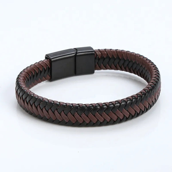 Men’s Woven Black And Brown Leather Bracelet mambillia 