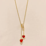 Sweetheart Double Pendant Necklace With Rhinestones Accents mambillia 