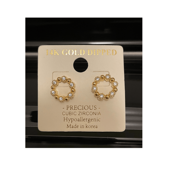 14K Gold Zirconia Dainty Round Earrings mambillia Gold. 
