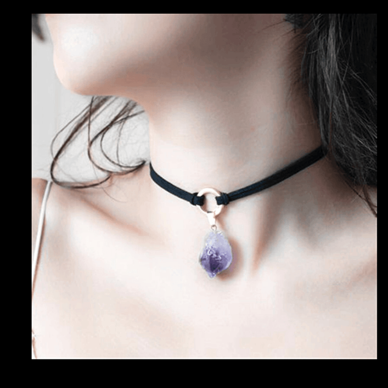 Amethyst Crystal Choker Necklace mambillia 