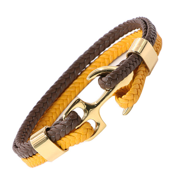 Anchor Leather Bracelet mambillia Dark Brown and Gold 