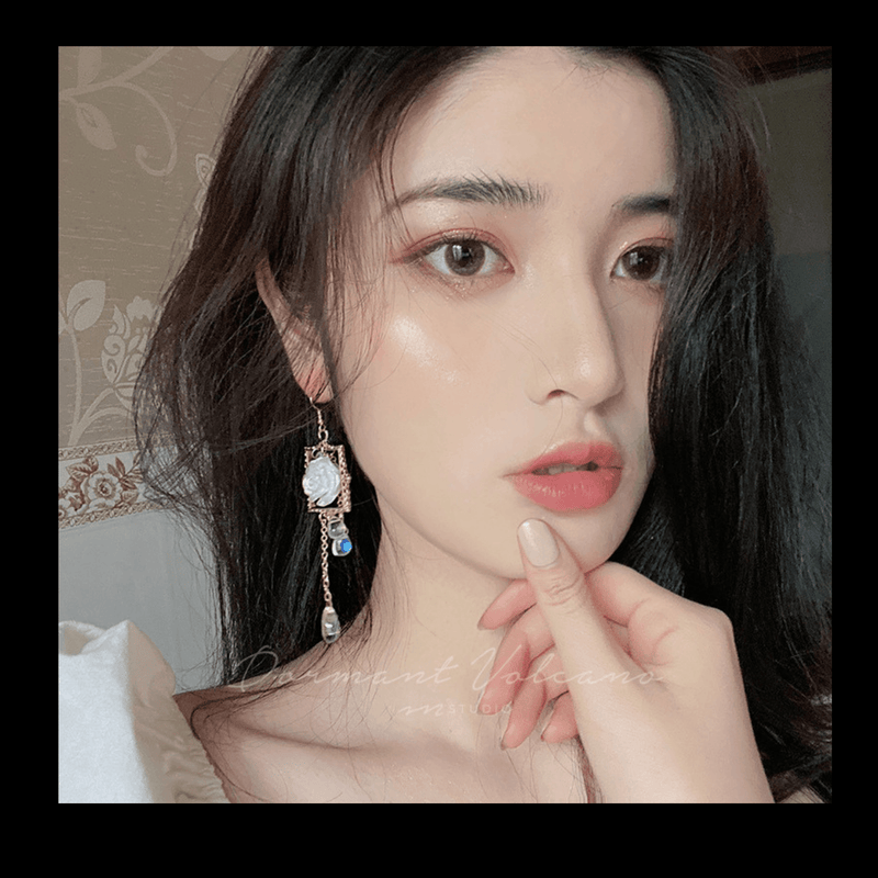 Asymmetric Flower Earrings Tassel Earrings mambillia 