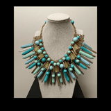 Blue Green Tribal Statement Necklace and Earring Set Necklaces mambillia 