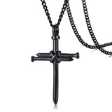 Christianity Rock Cross Pendant Necklace mambillia Black Nail Cross Pendant 