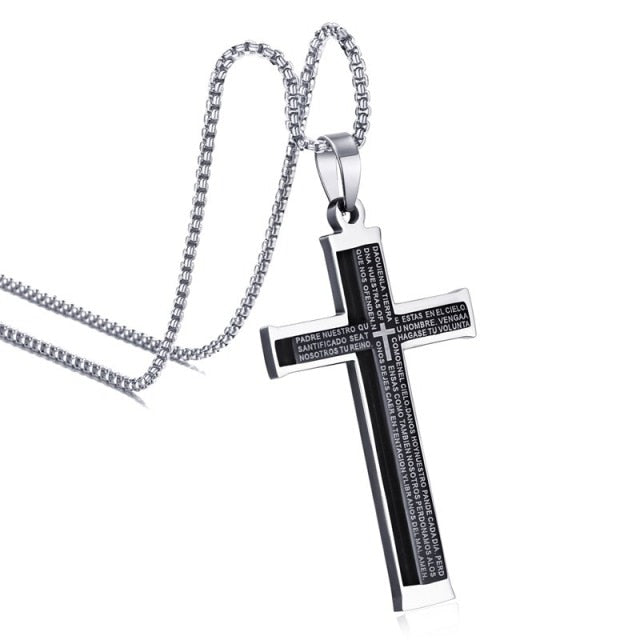 Christianity Rock Cross Pendant Necklace mambillia Black Prayer Cross Pendant 