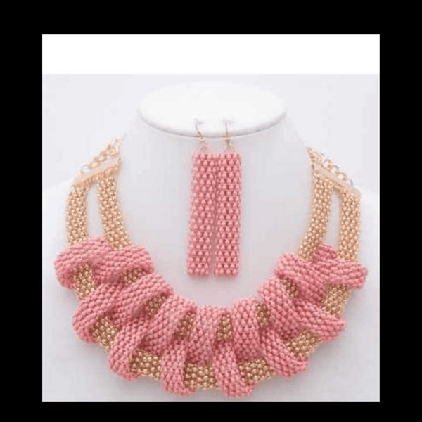 Coral Mesh Statement Necklace and Earrings Necklaces mambillia 