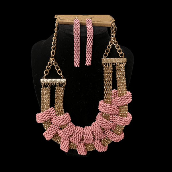 Coral Mesh Statement Necklace and Earrings Necklaces mambillia 