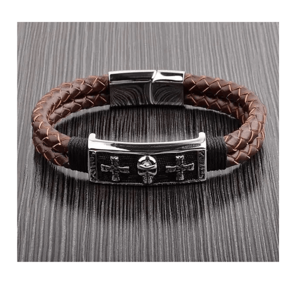 Distressed Leather And Skull Bracelet mambillia 