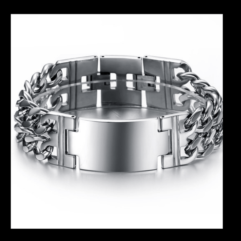 Double Chain Link Titanium Bracelet mambillia Plain Bar 