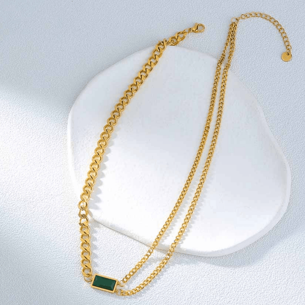 Double Link Asymmetric Gold Emerald Necklace Necklaces mambillia 