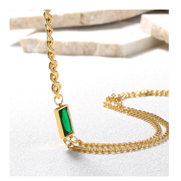 Double Link Asymmetric Gold Emerald Necklace Necklaces mambillia 