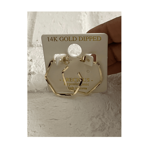 Gold Plated Hexagon Earrings mambillia 