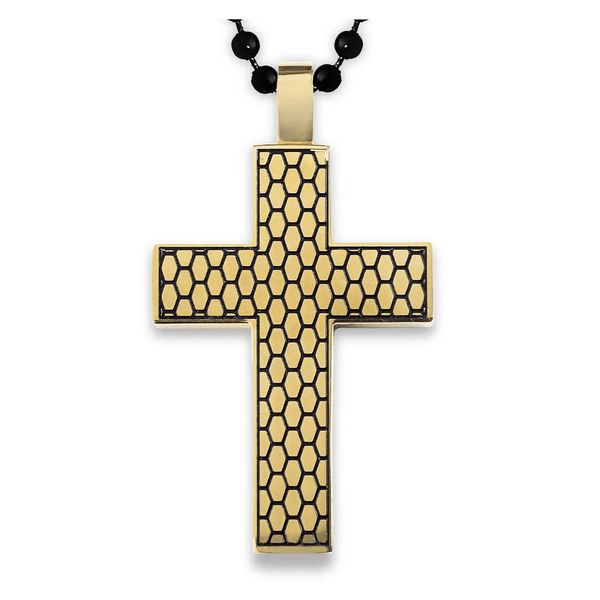 Gold Plated Honeycomb Cross Pendant Necklace mambillia 