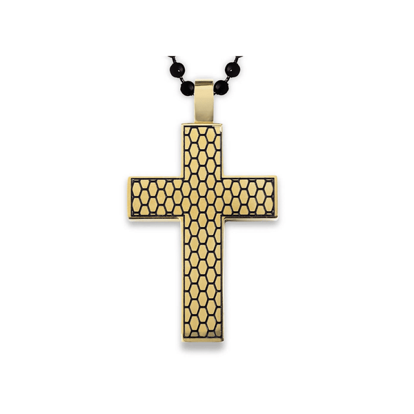 Gold Plated Honeycomb Cross Pendant Necklace mambillia 