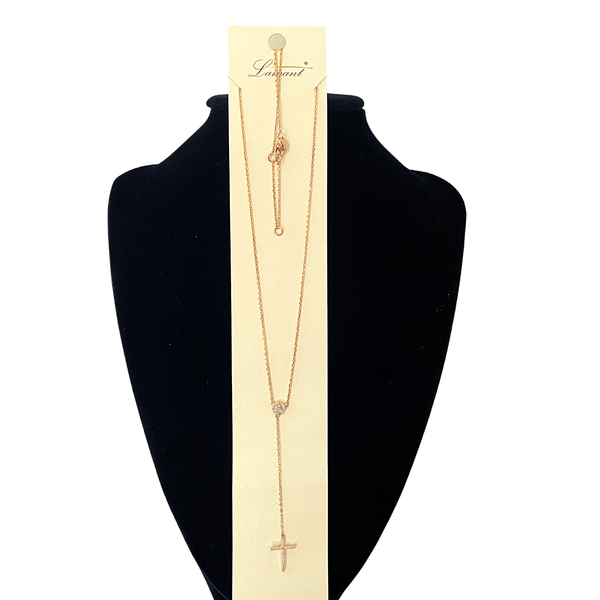 Gold plated Y Neck Rhinestone Cross Pendant Necklace mambillia 