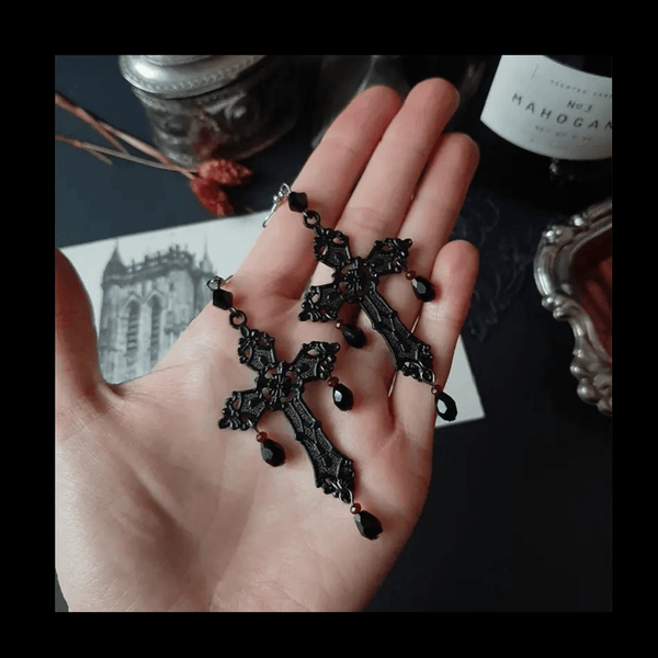 Gothic Dark Cross Earrings mambillia 