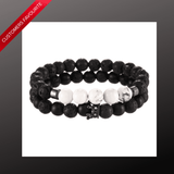 Lava Stone Onyx and Microinlaid Zirconium Crown Dual Bracelet mambillia 