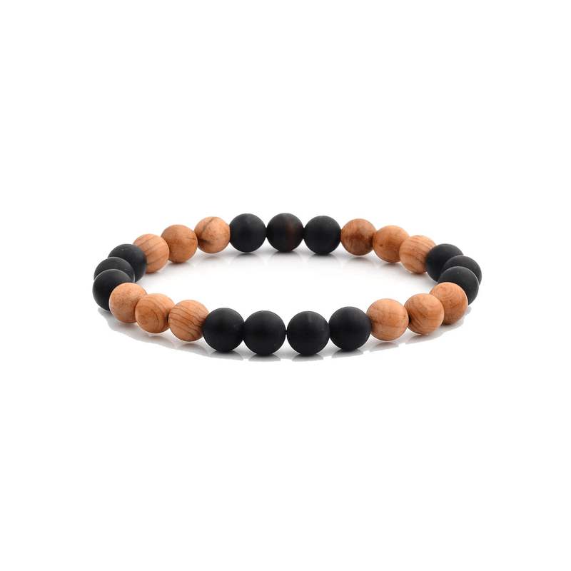 Light Wood And Onyx Stretch Bracelet mambillia 