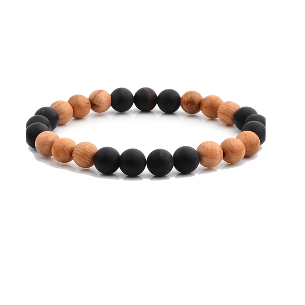 Light Wood And Onyx Stretch Bracelet mambillia 