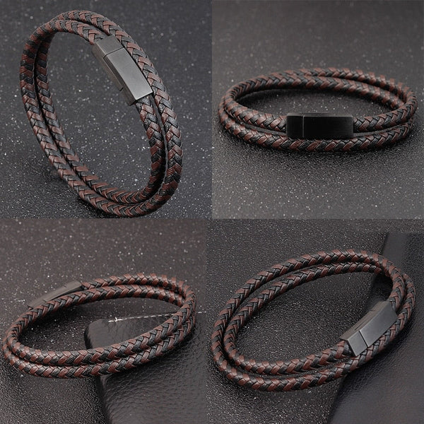 Men’s Black & Brown leather Bracelet mambillia 