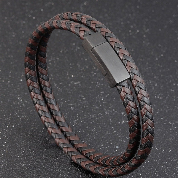 Men’s Black & Brown leather Bracelet mambillia 8 inches brown and black 