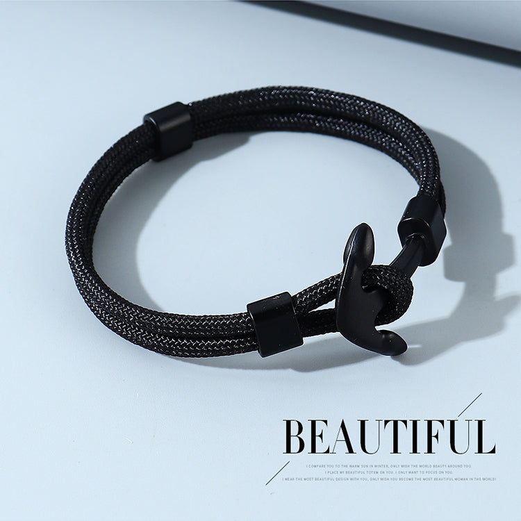 Men’s Black Cord Anchor Bracelet mambillia 