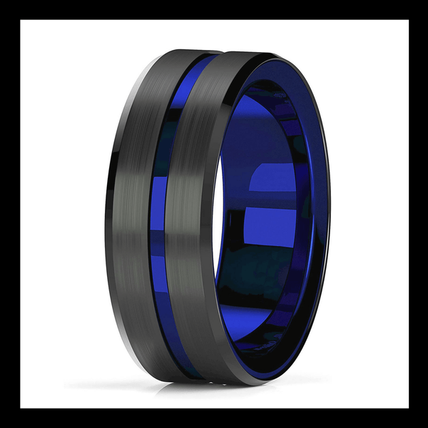 Mens Blue and Yellow Tungsten Rings mambillia Blue 