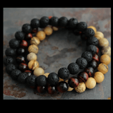 Mens Bracelet Set - Tigers Eye, Sand Jasper w/ Lava Stone mambillia 