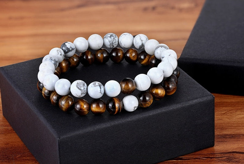 Men’s Tiger Eye and Howlite Yoga Bracelet mambillia 