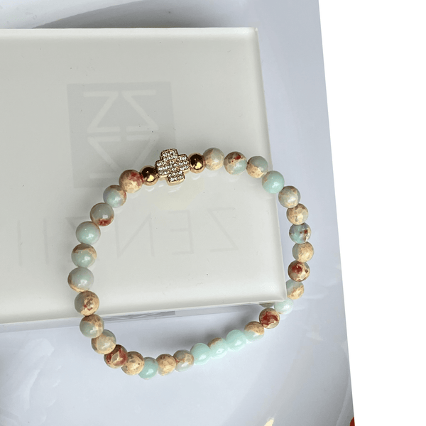 Mixed Gemstone Stretch Bracelet with Rhinestone Cross Charm bracelet mambillia 