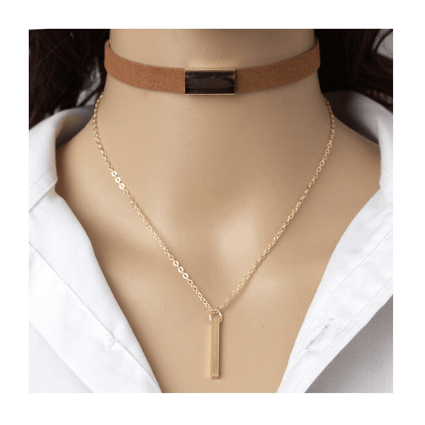 Multilayer Choker Necklace Choker Necklace mambillia Brown 