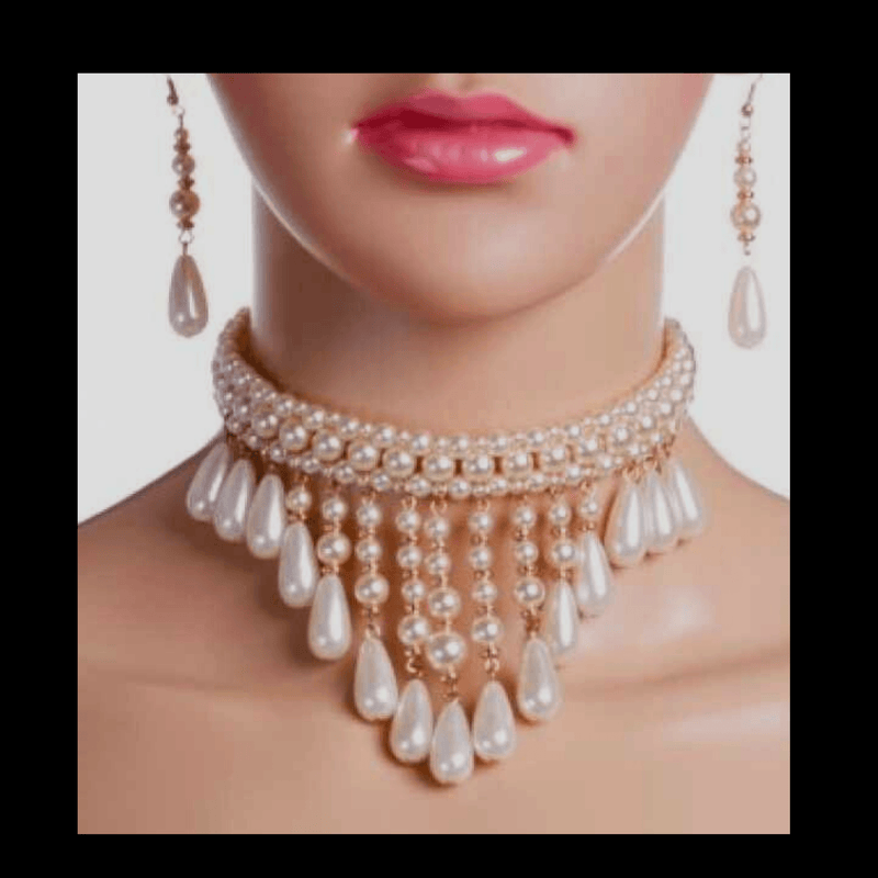 Pearl Drop Choker and Earring Set mambillia 