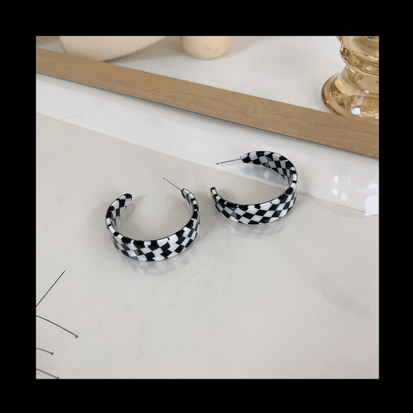 Plaid Black and White Hoop Earrings Plaid Earrings mambillia Medium 