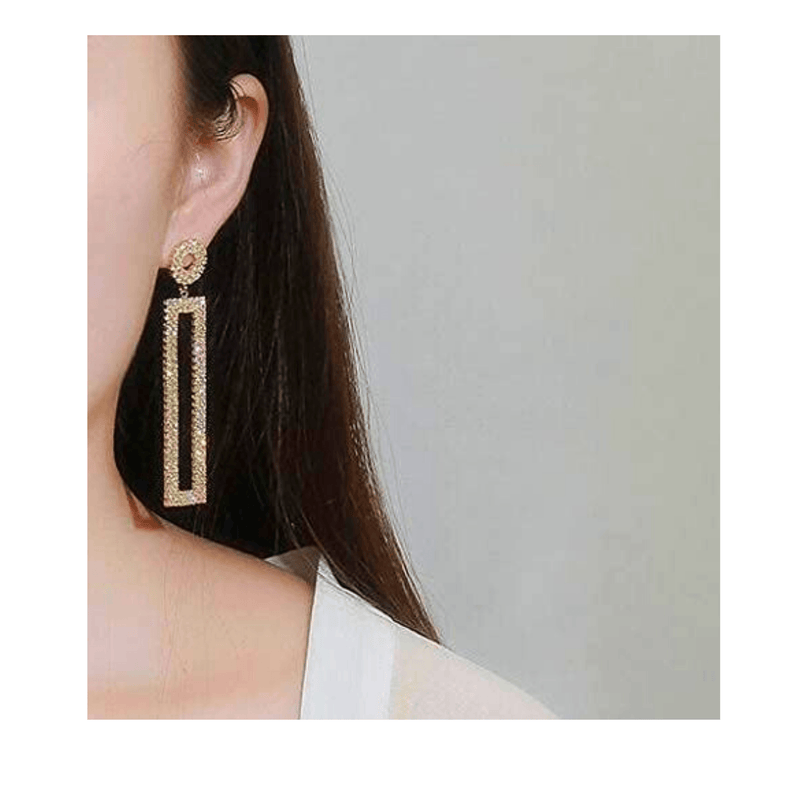 Rectangle Rhinestone Earrings Earrings mambillia Gold 