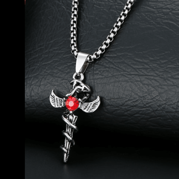 Red Crystal Embellished Cross Pendant mambillia 