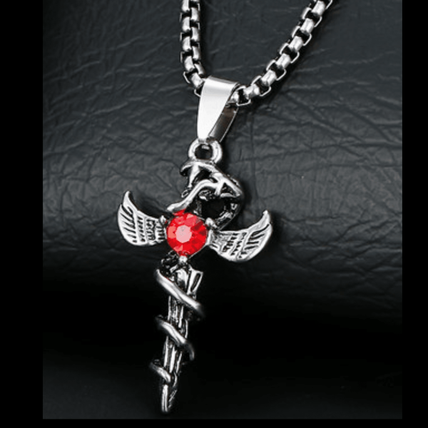 Red Crystal Embellished Cross Pendant mambillia 