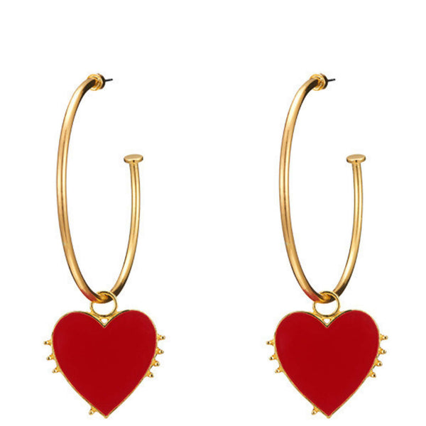 Red enamel heart earrings in gold hoop mambillia 