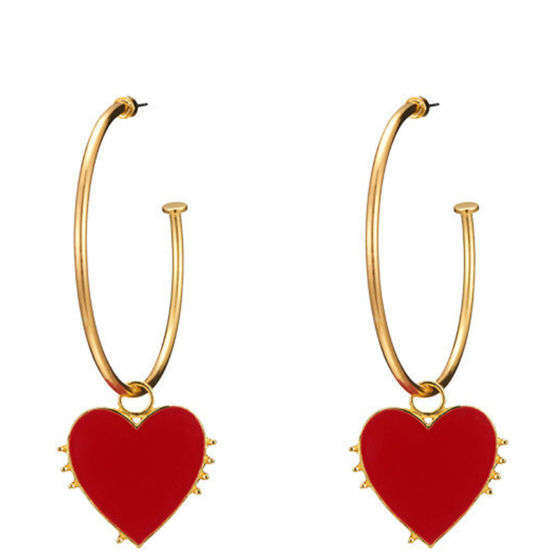 Red enamel heart earrings in gold hoop mambillia 