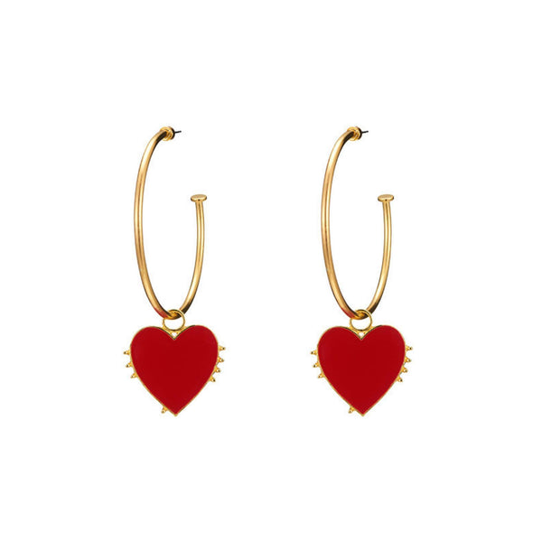 Red enamel heart earrings in gold hoop mambillia 