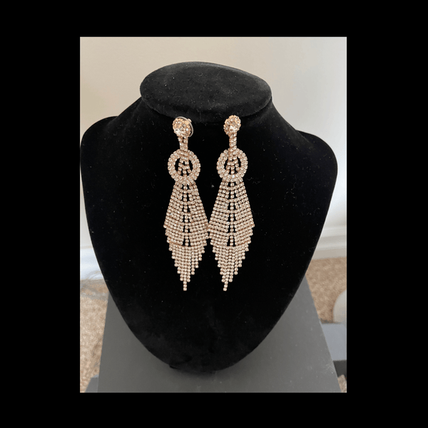 Rhinestone Chandelier Earrings mambillia Gold 