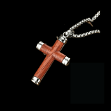 Rosewood Cross Pendant With Stainless Steel Chain mambillia 