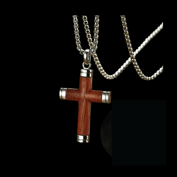 Rosewood Cross Pendant With Stainless Steel Chain mambillia 