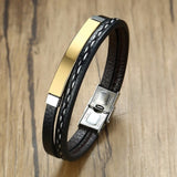 Stainless Steel Casual Bracelet leather and steel bracelet mambillia Gold 8 inches 