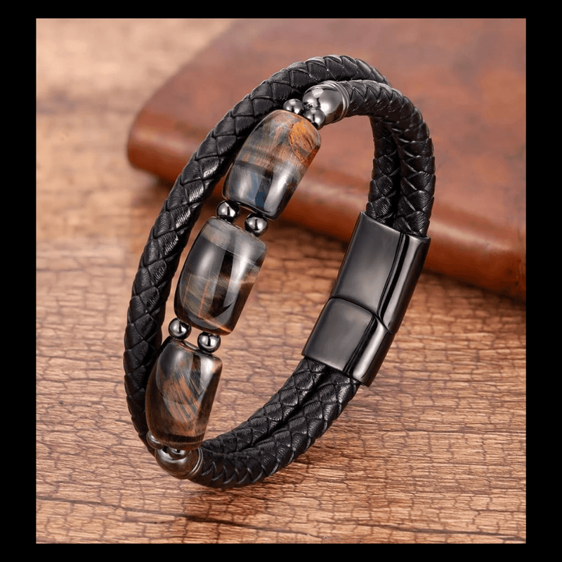 Tiger Eye Stone Leather Bracelet mambillia 8 inches Rope leather bracelet 7 inches 