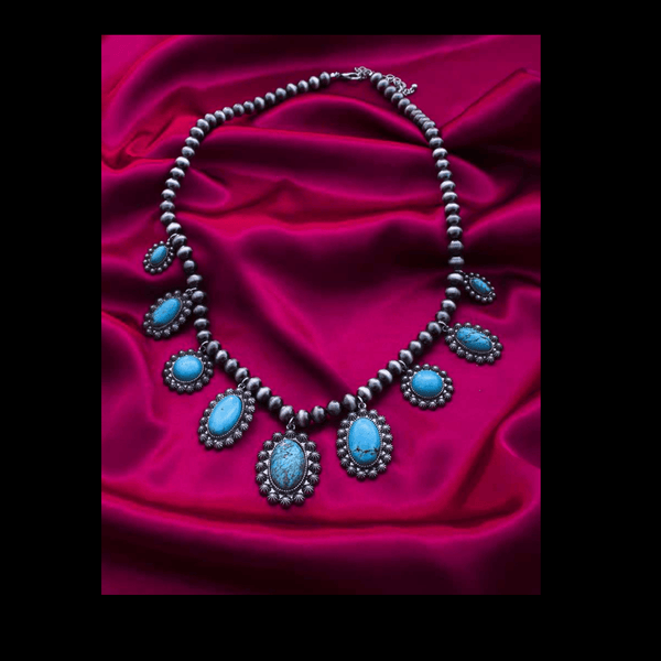 Turquoise Stone Chunky Necklace mambillia 
